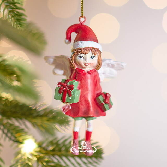 Елочная игрушка Ангел Одри в красной шубке 10 см Winter Deco