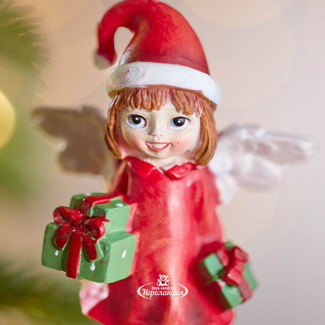 Елочная игрушка Ангел Одри в красной шубке 10 см Winter Deco
