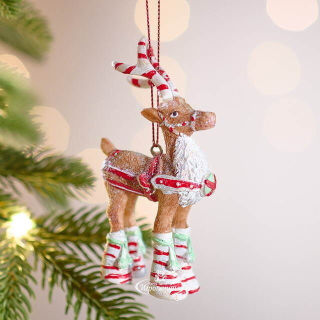 Елочная игрушка Олень Луис с полосатыми рогами 10 см Winter Deco