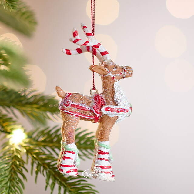 Елочная игрушка Олень Луис с полосатыми рогами 10 см Winter Deco