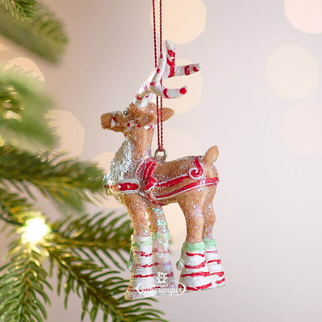 Елочная игрушка Олень Луис с полосатыми рогами 10 см Winter Deco