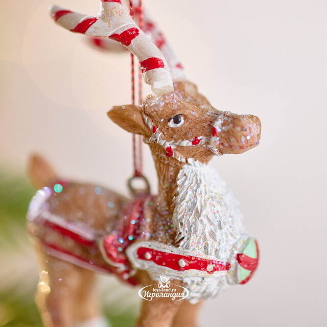 Елочная игрушка Олень Луис с полосатыми рогами 10 см Winter Deco