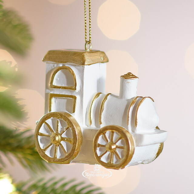Елочная игрушка Паровозик - Children's World 7 см белый Winter Deco