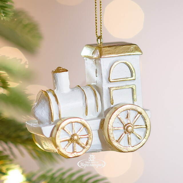 Елочная игрушка Паровозик - Children's World 7 см белый Winter Deco