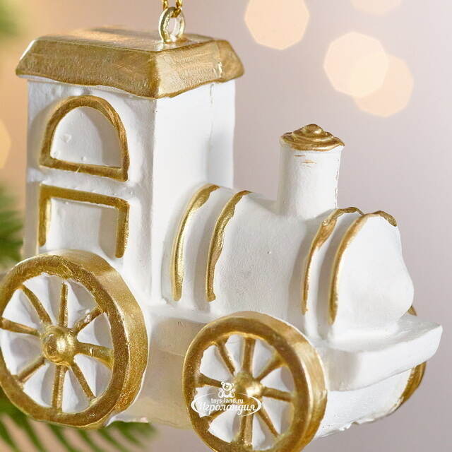 Елочная игрушка Паровозик - Children's World 7 см белый Winter Deco