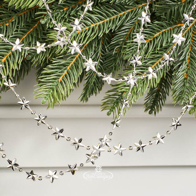 Бусы на елку Звезды 270 см серебряные, пластиковые  Winter Deco