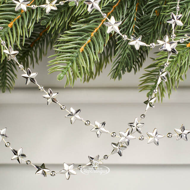 Бусы на елку Звезды 270 см серебряные, пластиковые  Winter Deco