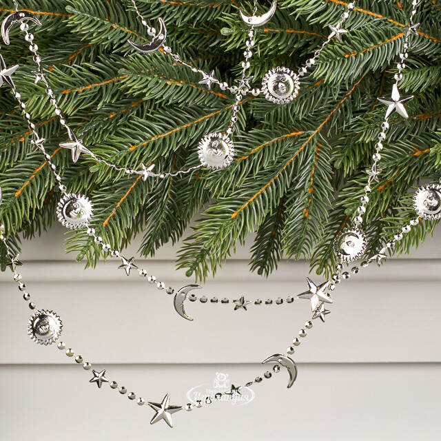Бусы на елку Vintage - Sun and Moon 270 см серебряные, пластиковые  Winter Deco