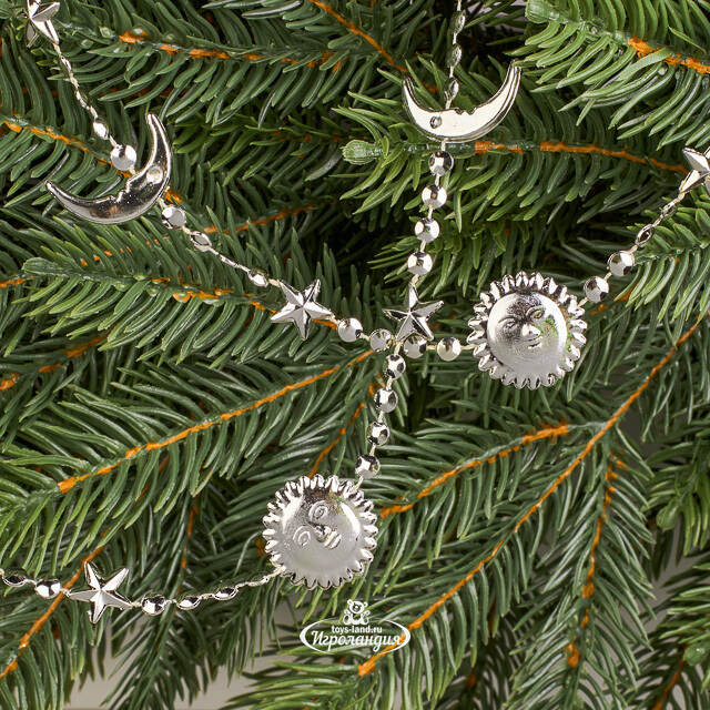 Бусы на елку Vintage - Sun and Moon 270 см серебряные, пластиковые  Winter Deco