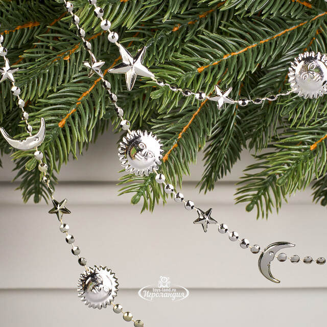 Бусы на елку Vintage - Sun and Moon 270 см серебряные, пластиковые  Winter Deco