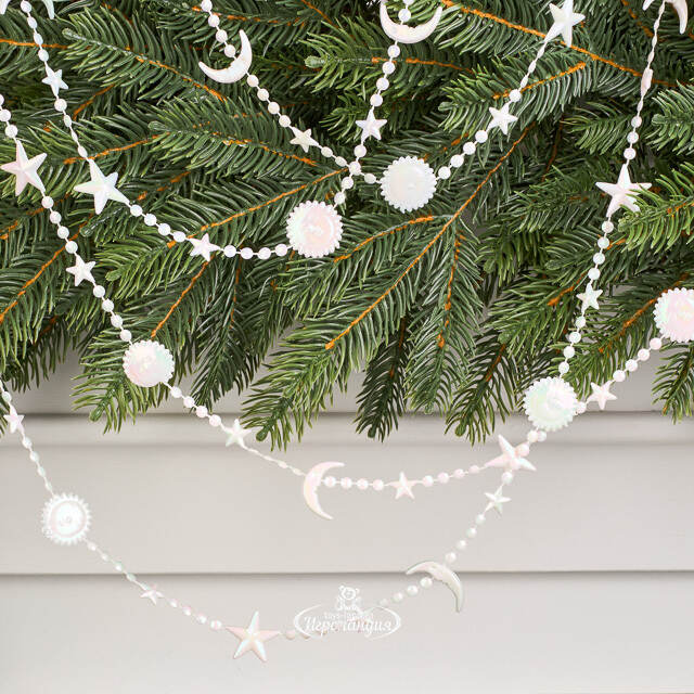 Бусы на елку Vintage - Sun and Moon 270 см белые, пластиковые  Winter Deco