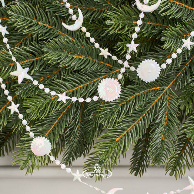 Бусы на елку Vintage - Sun and Moon 270 см белые, пластиковые  Winter Deco