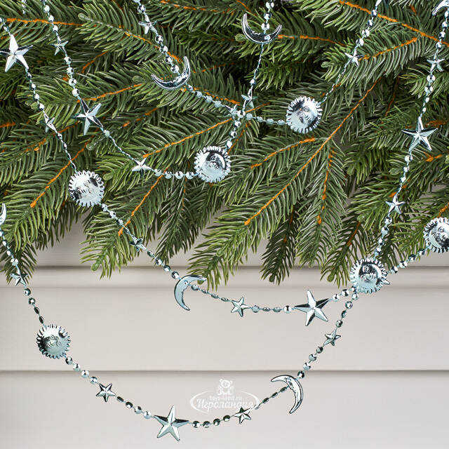 Бусы на елку Vintage - Sun and Moon 270 см голубые, пластиковые  Winter Deco