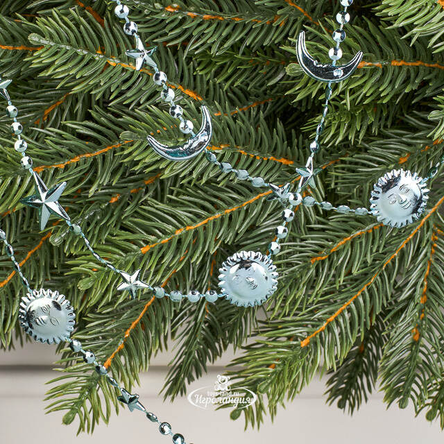 Бусы на елку Vintage - Sun and Moon 270 см голубые, пластиковые  Winter Deco