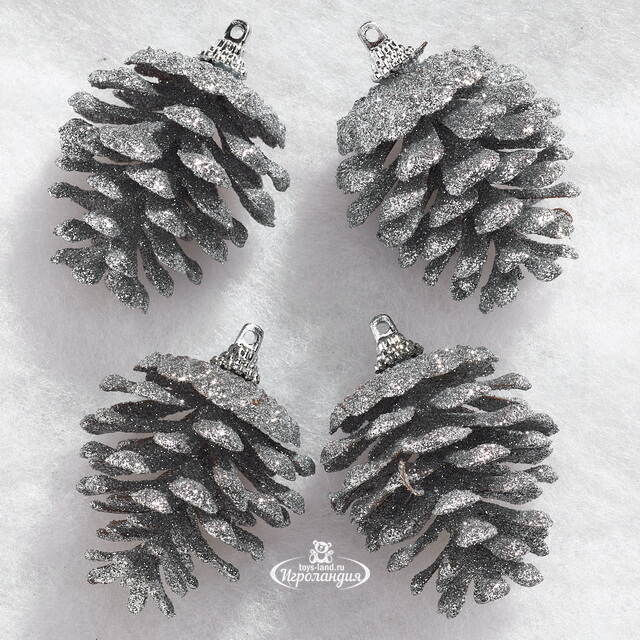 Елочные игрушки Шишки Фурбо 6 см серебряные, 4 шт, пластик Winter Deco