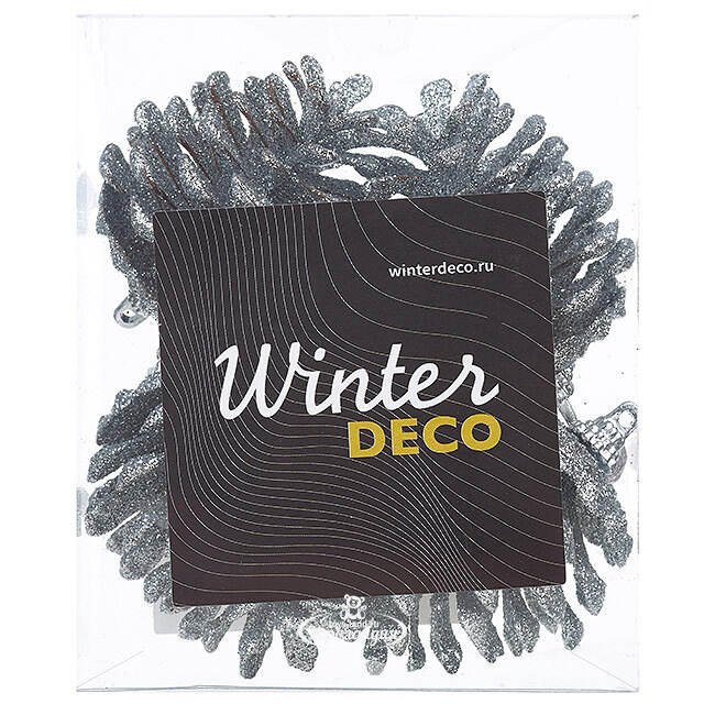 Елочные игрушки Шишки Фурбо 6 см серебряные, 4 шт, пластик Winter Deco