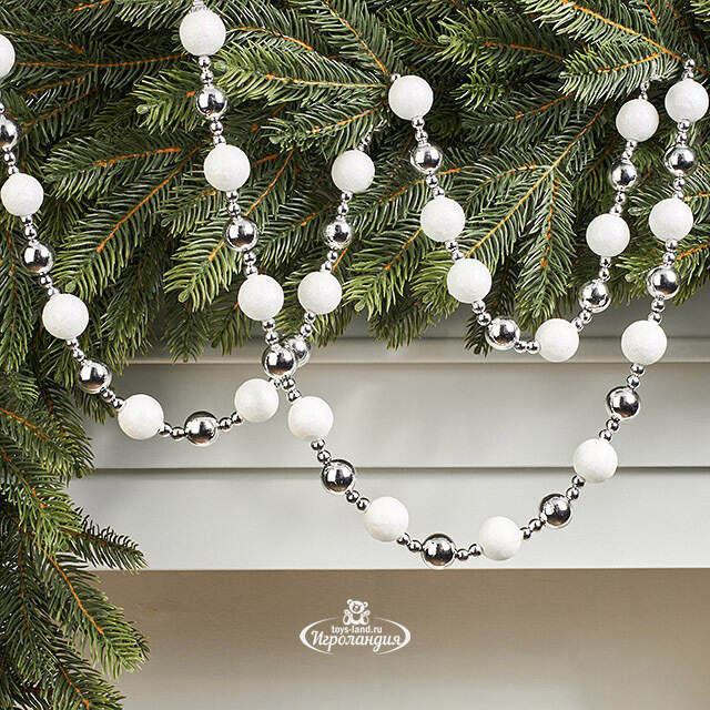 Бусы на елку Barnettby - White 2-2.5 см, 160 см, пластик Winter Deco
