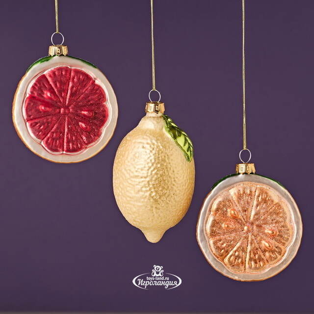 Елочные игрушки Фрукты - Lemonade Cocktail 11 см, 3 шт, стекло Winter Deco