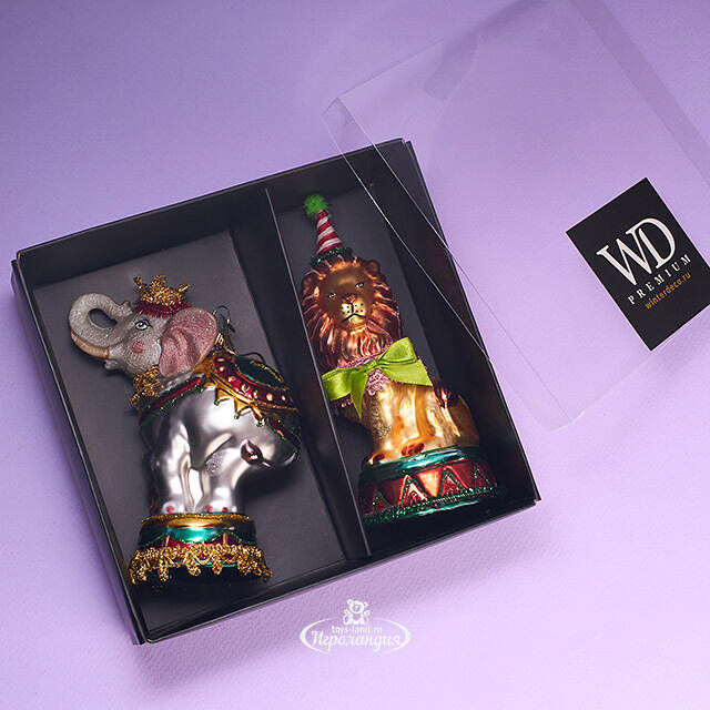 Елочные игрушки Лев и Слон - Circus Roncalli 12 см, 2 шт, стекло Winter Deco