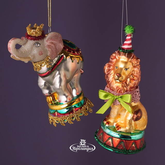 Елочные игрушки Лев и Слон - Circus Roncalli 12 см, 2 шт, стекло Winter Deco