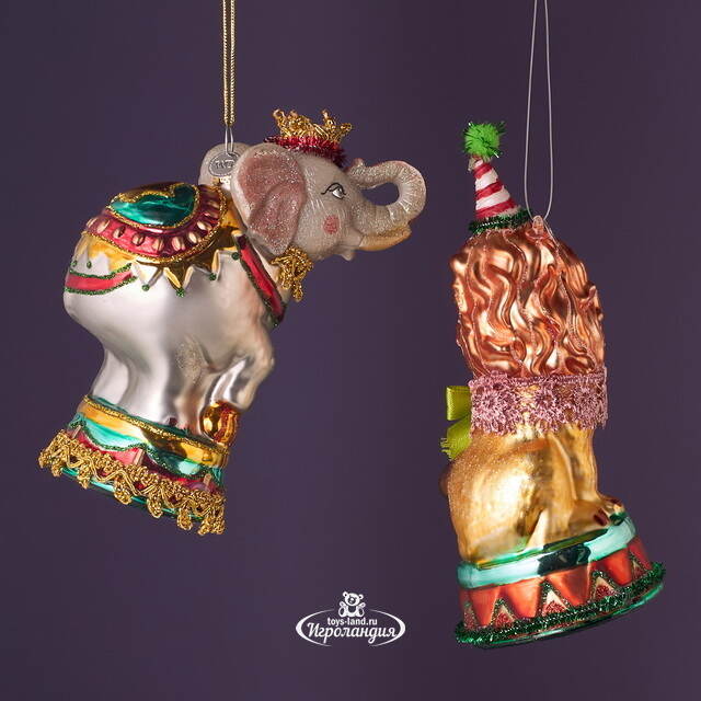 Елочные игрушки Лев и Слон - Circus Roncalli 12 см, 2 шт, стекло Winter Deco