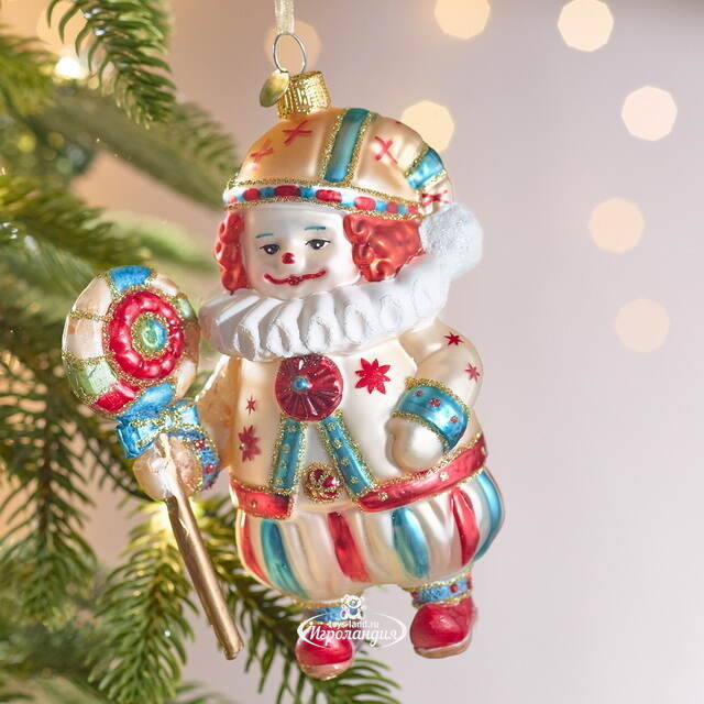 Елочная игрушка Клоун с Леденцом - Circus Roncalli 12 см, стекло Winter Deco