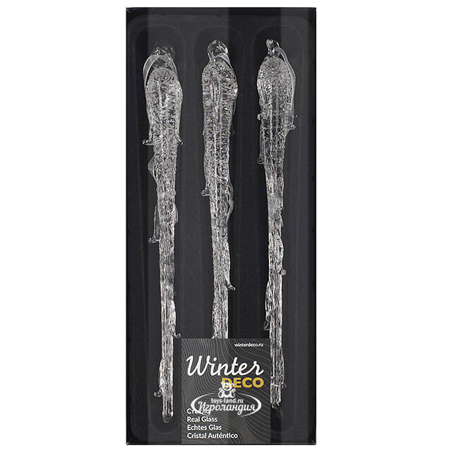 Елочные игрушки Сосульки Ледяной Лес 19 см, 3 шт, стекло Winter Deco