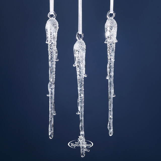 Елочные игрушки Сосульки Ледяной Лес 19 см, 3 шт, стекло Winter Deco