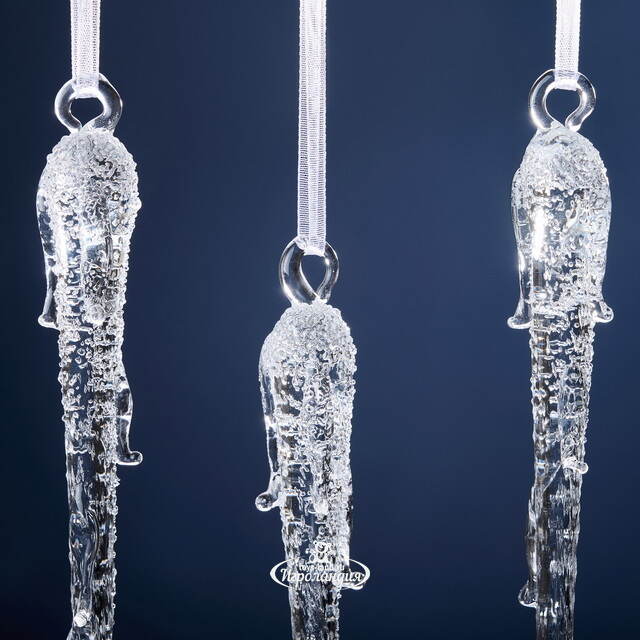 Елочные игрушки Сосульки Ледяной Лес 19 см, 3 шт, стекло Winter Deco