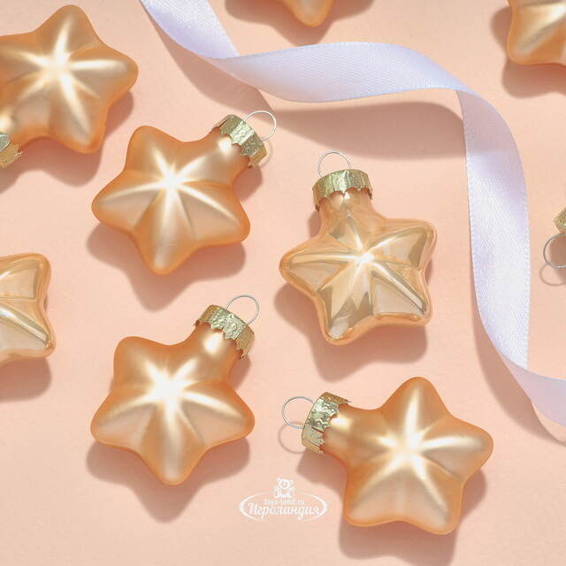 Елочные игрушки Звезды 4.5 см персиковый микс, 12 шт, стекло Winter Deco