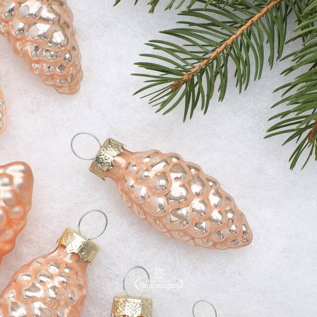 Елочные игрушки Шишки 6 см персиковый микс, 12 шт, стекло Winter Deco