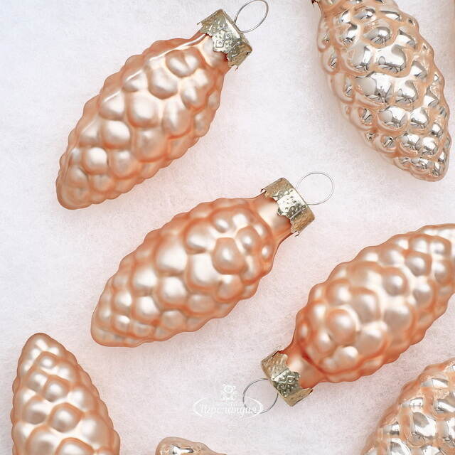 Елочные игрушки Шишки 6 см персиковый микс, 12 шт, стекло Winter Deco