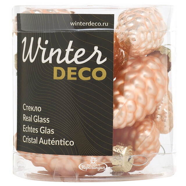 Елочные игрушки Шишки 6 см персиковый микс, 12 шт, стекло Winter Deco