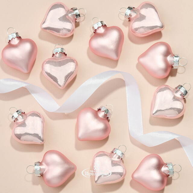 Елочные игрушки Сердце Монплезира 4.5 см розовый бутон mix, 12 шт, стекло Winter Deco