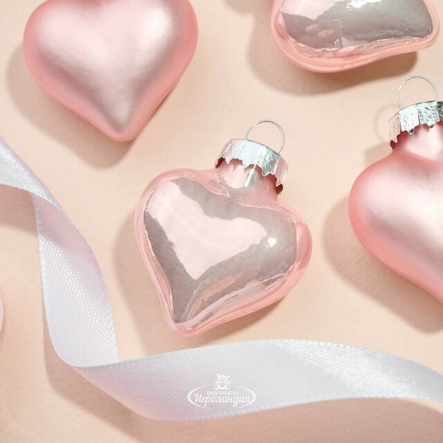 Елочные игрушки Сердце Монплезира 4.5 см розовый бутон mix, 12 шт, стекло Winter Deco