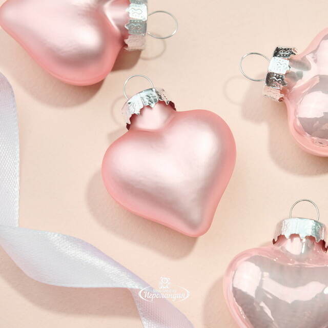 Елочные игрушки Сердце Монплезира 4.5 см розовый бутон mix, 12 шт, стекло Winter Deco