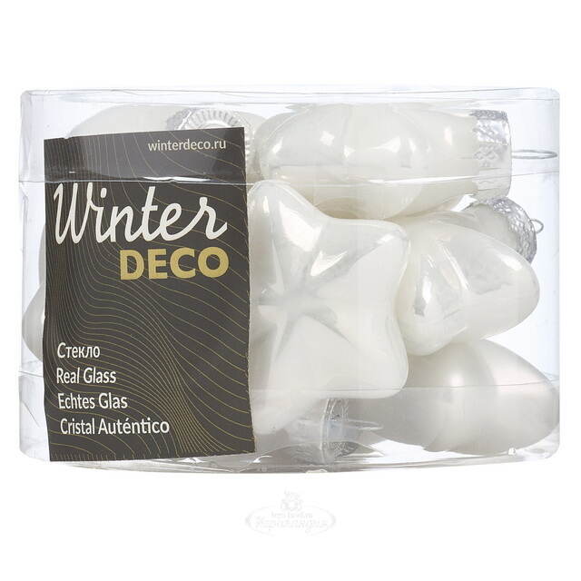 Стеклянные елочные игрушки Звезды 4.5 см белый микс, 12 шт Winter Deco