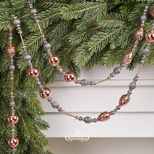 Бусы на елку Vintage Christmas: Pink Silver 180 см, стекло Winter Deco