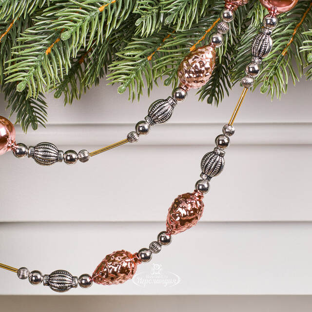 Бусы на елку Vintage Christmas: Pink Silver 180 см, стекло Winter Deco