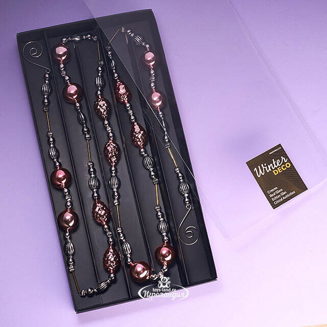 Бусы на елку Vintage Christmas: Pink Silver 180 см, стекло Winter Deco