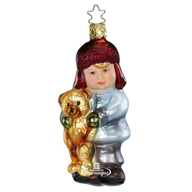 Стеклянная елочная игрушка Мальчик Генри с медвежонком 12 см, подвеска Inge Glas