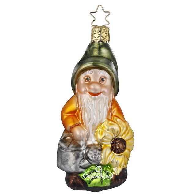 Стеклянная елочная игрушка Гном Весельчак 11 см, подвеска Inge Glas (Инге Глас)