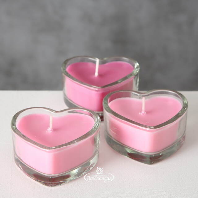Набор чайных свечей в подсвечниках Sweet Romantic 4 см, 3 шт, стекло Boltze