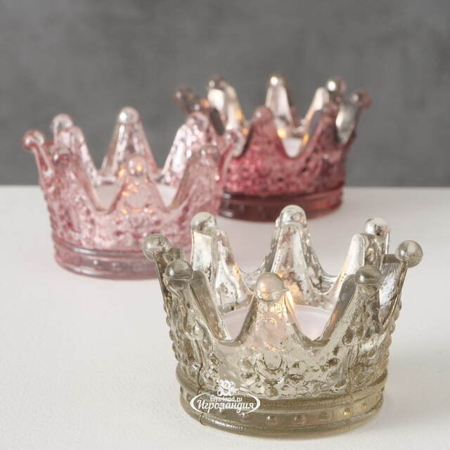 Набор стеклянных подсвечников Princess Crown 5 см, 3 шт Boltze