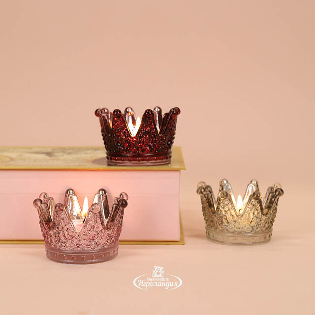 Набор стеклянных подсвечников Princess Crown 5 см, 3 шт Boltze