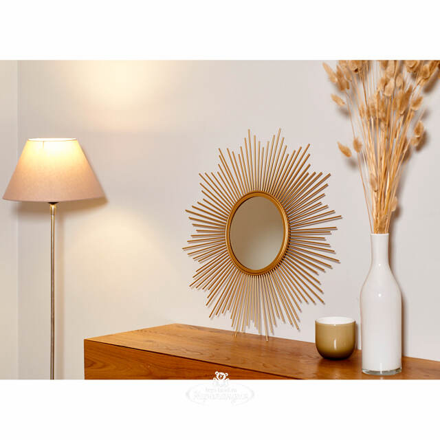 Настенное зеркало - солнце Бруклин 50 см золотое Boltze