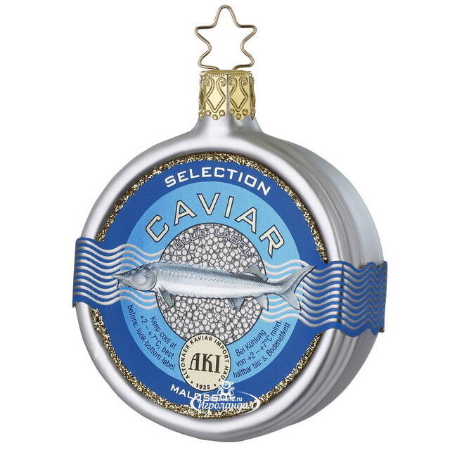 Стеклянная елочная игрушка Баночка Черной Икры - Sacrofano 8 см, голубая Inge Glas