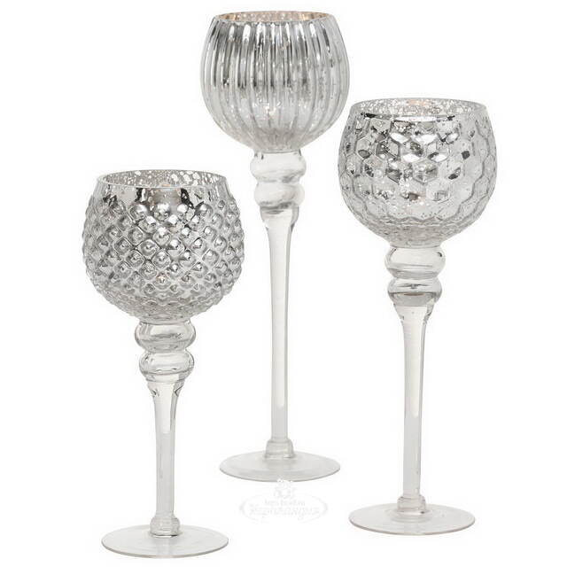 Набор стеклянных подсвечников-бокалов Виндлайт 30-40 см серый, 3 шт Boltze