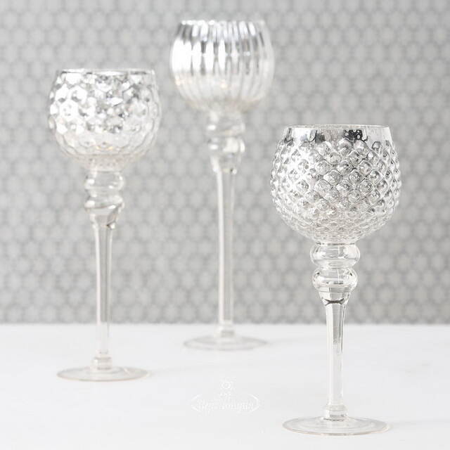 Набор стеклянных подсвечников-бокалов Виндлайт 30-40 см серый, 3 шт Boltze