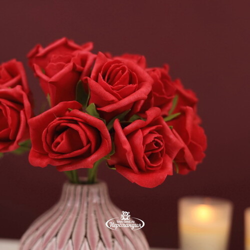 Искусственные розы для декора Lallita 18 см, 7 шт, алые Ideas4Seasons